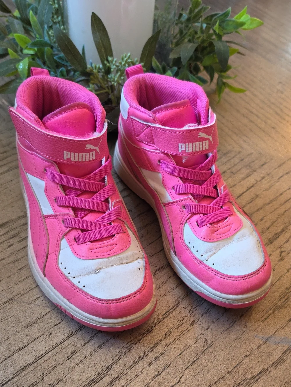 Puma Kids' Pink and White High-Top Sneakers Size 3